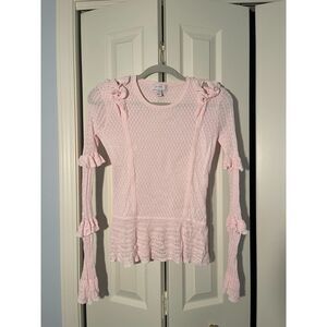 Scripted Frilled Long Sleeve Top/Blouse Petite